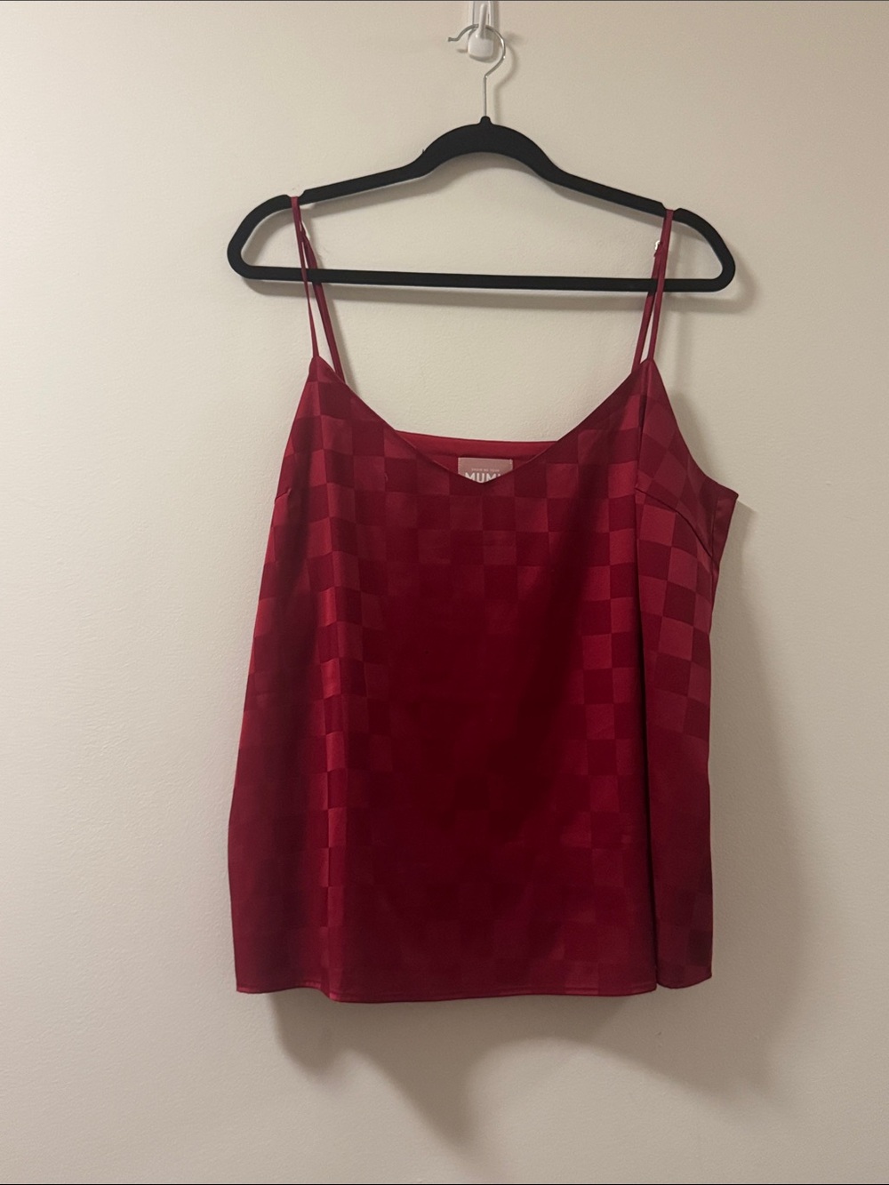 Show Me Your MuMu Burgundy Checker Satin Cami